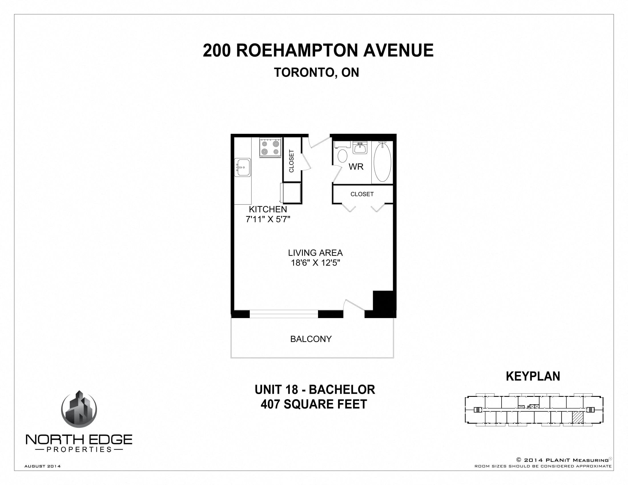 Floor plan for studio, 1 bath, 407 sqft